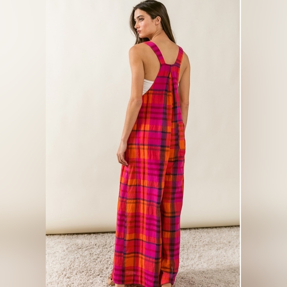 Vintage plaid wide leg jumpsuits - Picture 5 of 9